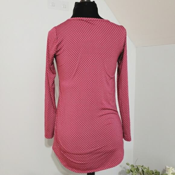 Lularoe Stretch Pink and White Polka Dot Long Sleeve Scoopneck Tunic Top Small - Picture 3 of 10